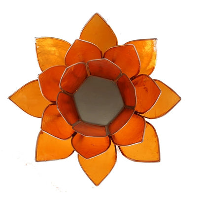 Lotus Teelichthalter orange 2. Chakra silberfarbig - Dianas Klosterlädchen