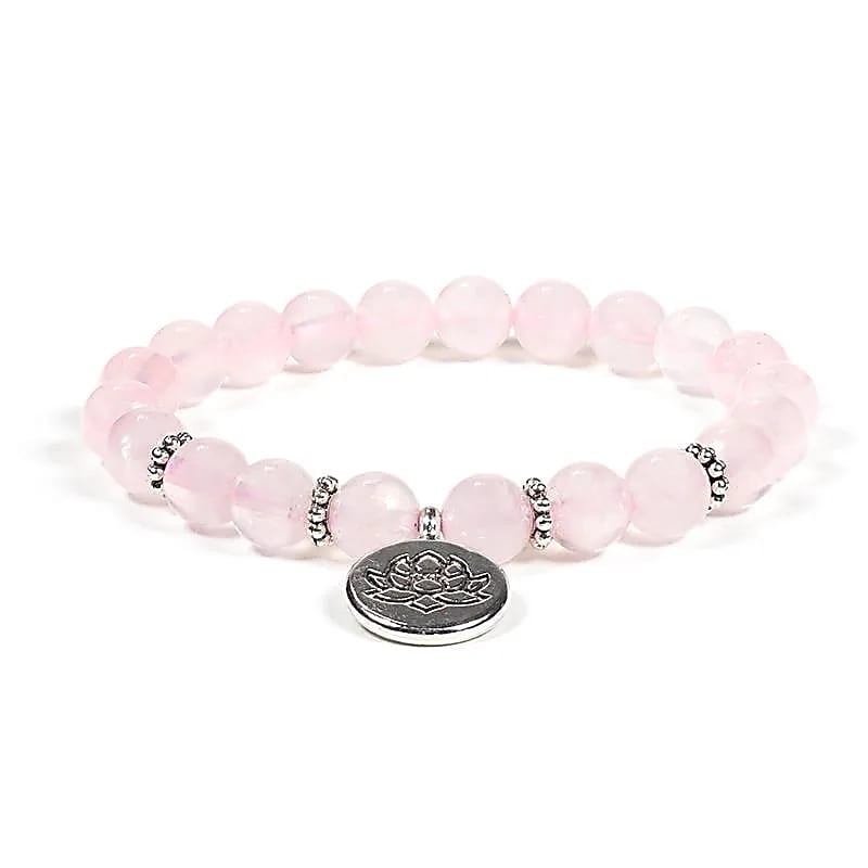 Mala Armband Rosenquarz elastisch mit Lotus - Dianas Klosterlädchen