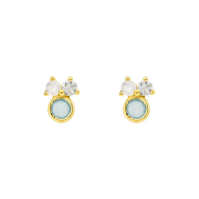 Ohrstecker Three Gems, Aqua Chalzedon, 18 K Gelbgold vergoldet | Leaf