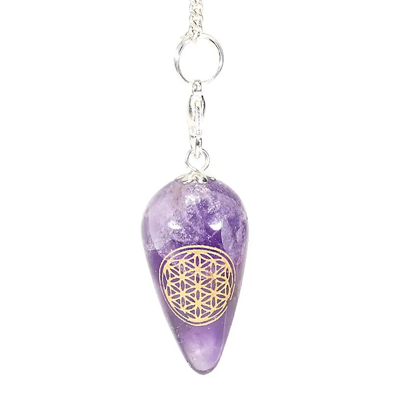 Pendel Amethyst tropfenförmig mit Blume des Lebens - Dianas Klosterlädchen