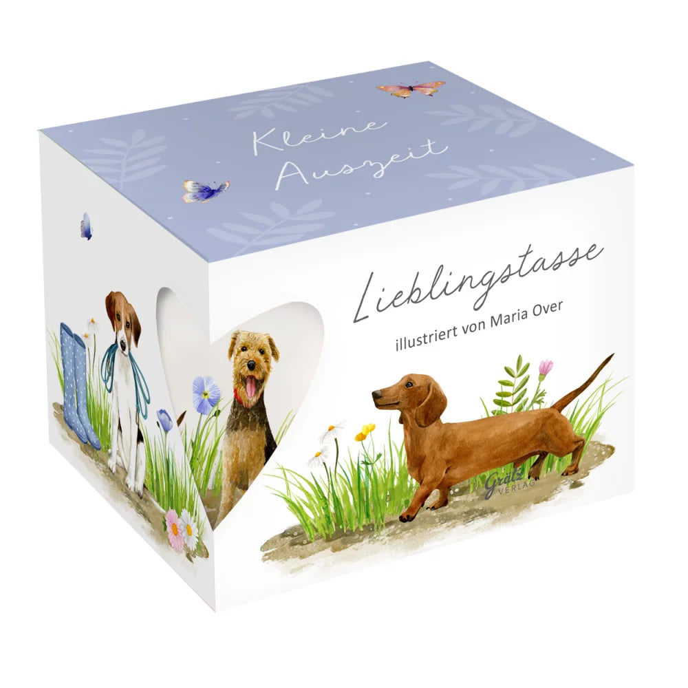 Porzellantasse mit winterlichem Hundemotiv, illustriert von Maria Over – nachhaltige Geschenkverpackung, ideal für Hundefreunde