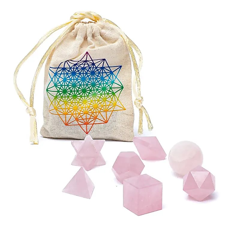 Rosenquarz Heilige Geometrie 7-teiliges Set - Dianas Klosterlädchen