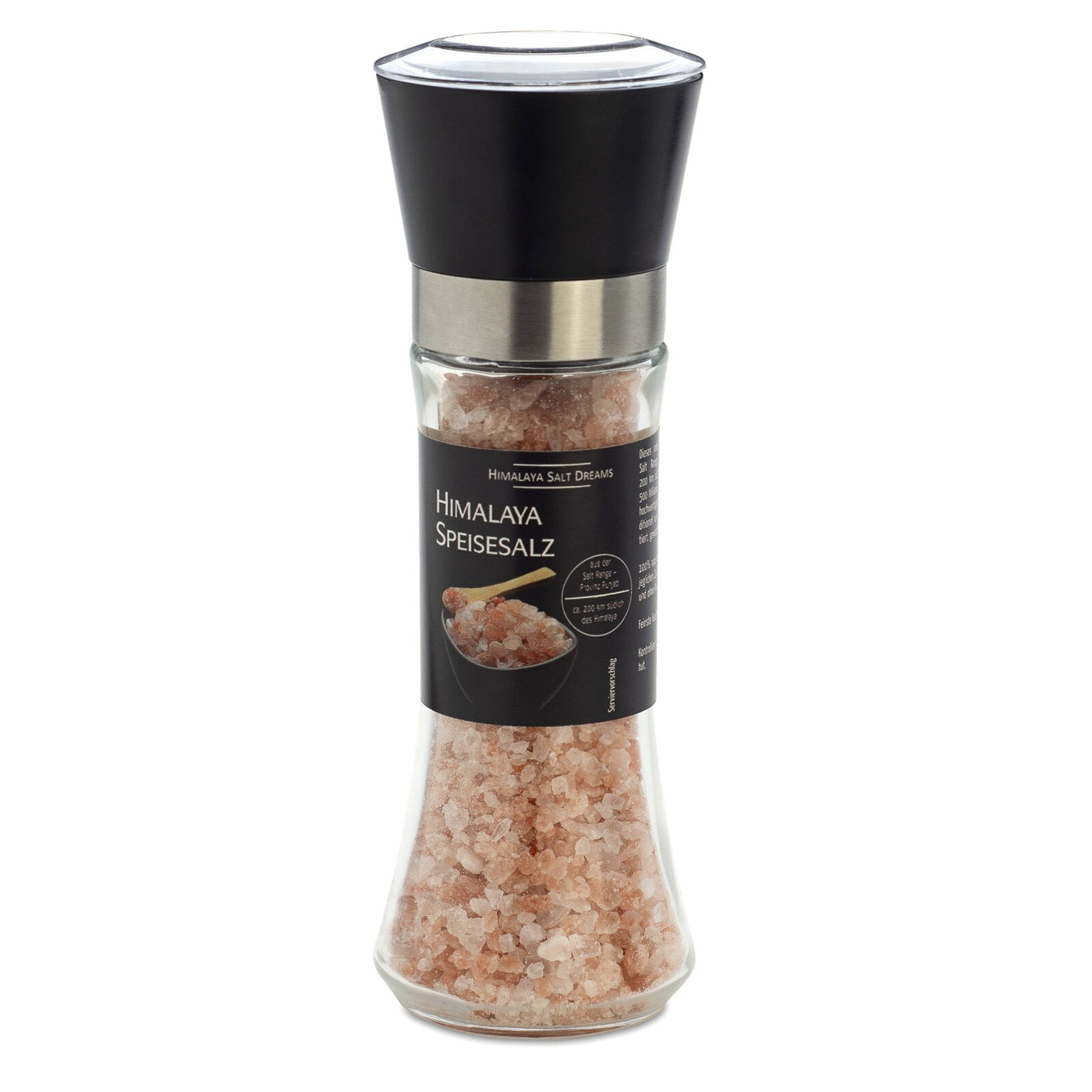 Salzmühle Glas, gefüllt mit Kristallsalz, orange, ca. 3-5 mm, 180 g - Dianas Klosterlädchen