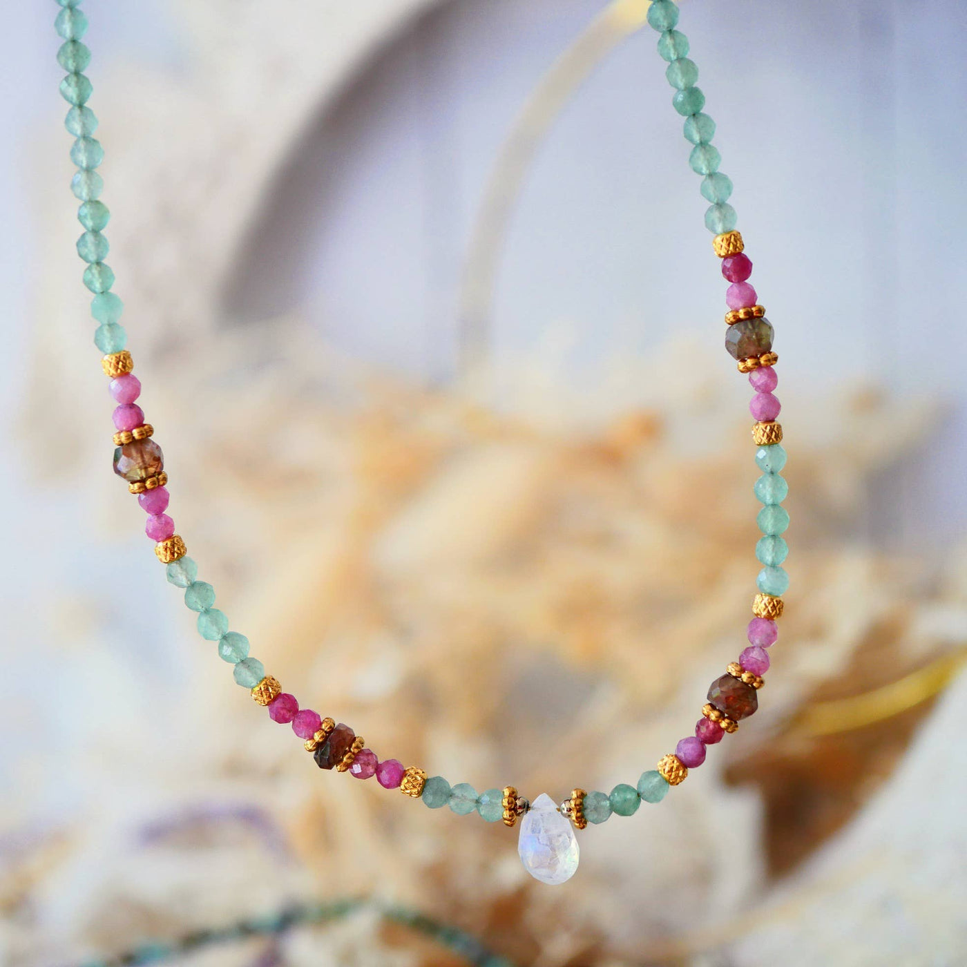 SAMUDRA Halskette – Aventurin, Rosa Turmalin, Andalusit - Dianas Klosterlädchen