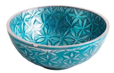 Schale Blume des Lebens Aluminium, türkis - Dianas Klosterlädchen