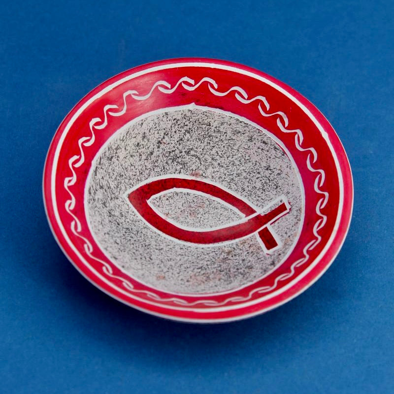 Schale mit Fisch, blau | rot - Dianas Klosterlädchen