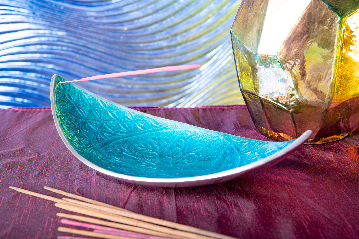Schiffchen Yggdrasil Lebensblume Aluminium, türkis - Dianas Klosterlädchen
