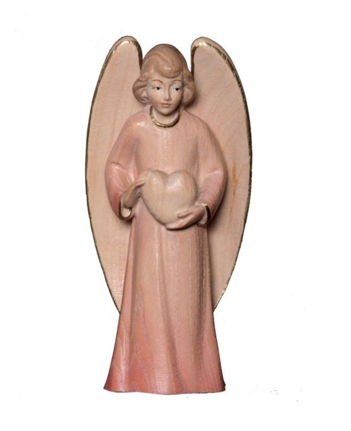 Schutzengel aus Holz mit Herz- rosarotes Tuch 12 cm - Dianas Klosterlädchen