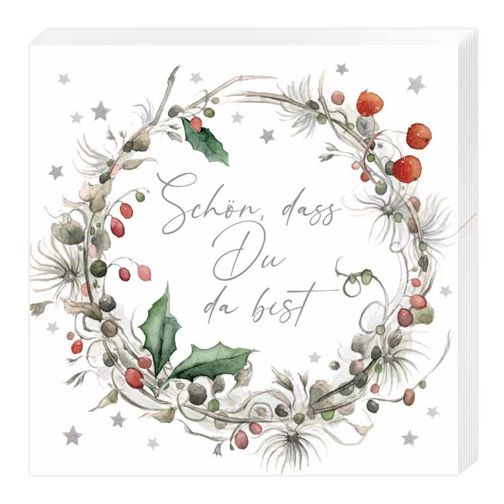 Serviette Weihnachtskränze Schön, dass du da bist - Dianas Klosterlädchen