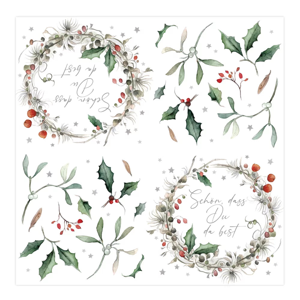 Serviette Weihnachtskränze Schön, dass du da bist - Dianas Klosterlädchen