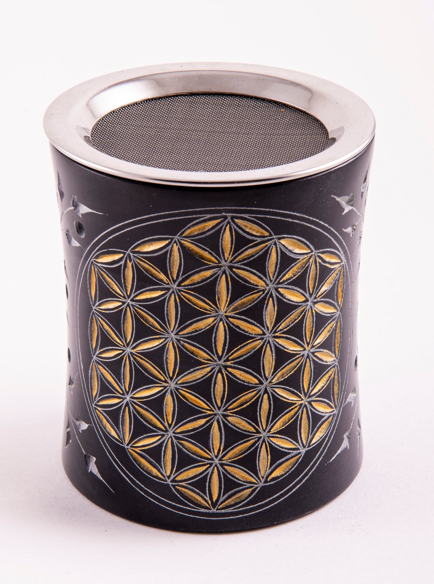 Siebgefäß Blume des Lebens schwarz - gold - Dianas Klosterlädchen