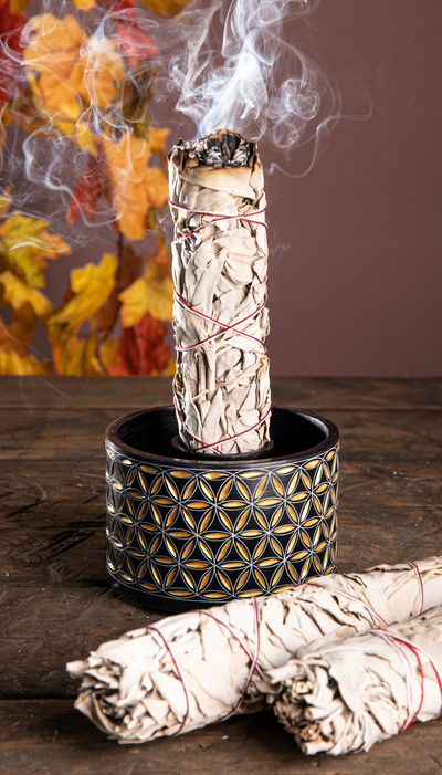 Smudge Bowl, Blume des Lebens groß Speckstein, handgeschnitzt - Dianas Klosterlädchen