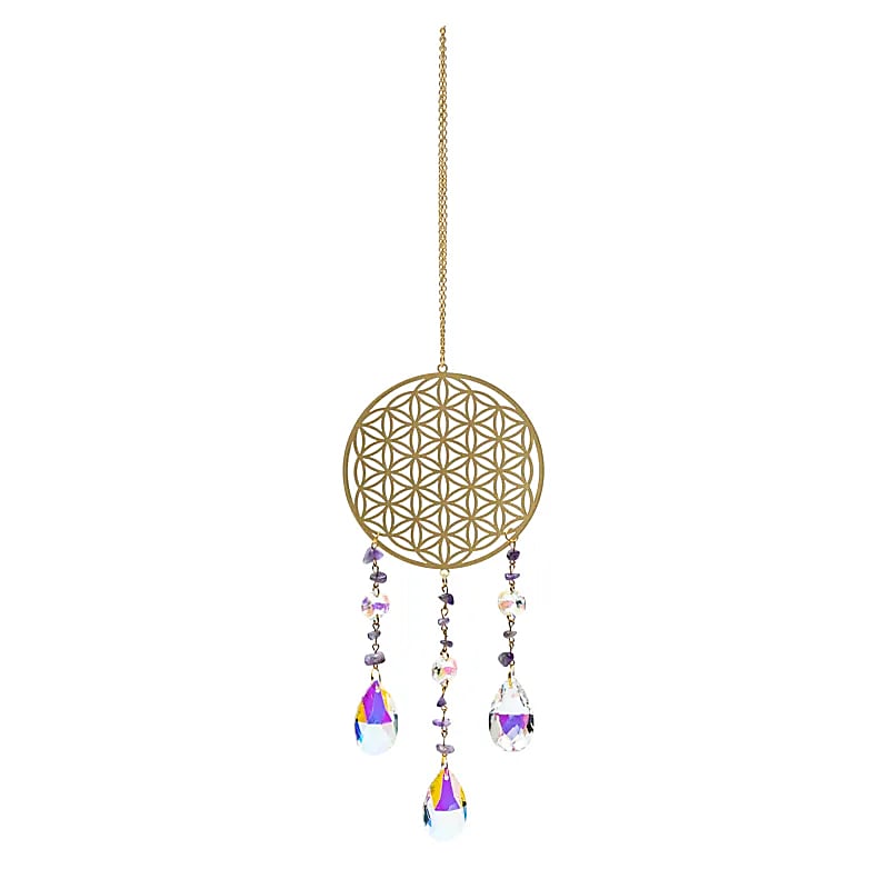 Sonnenfänger mit Blume des Lebens und Amethyst - Dianas Klosterlädchen