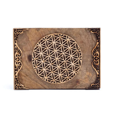 Tarotbox Blume des Lebens aus Mangoholz - Dianas Klosterlädchen