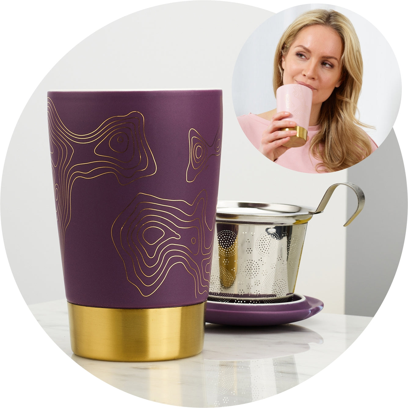 TEAEVE Precious Maps nude | Porzellanbecher mit Edelstahlsieb - Dianas Klosterlädchen