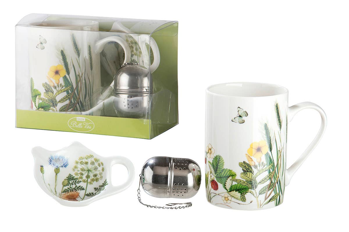 "Wild Flowers" Tassenset 3-teilig mit Tee-Ei - Dianas Klosterlädchen