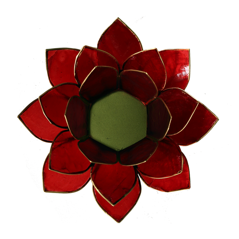 Lotus Teelichthalter rot 1. Chakra goldfarbig 13,5 cm - Dianas Klosterlädchen