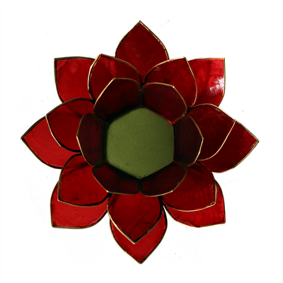 Lotus Teelichthalter rot 1. Chakra goldfarbig 13,5 cm - Dianas Klosterlädchen