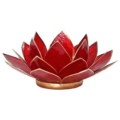 Lotus Teelichthalter rot 1. Chakra goldfarbig 13,5 cm - Dianas Klosterlädchen