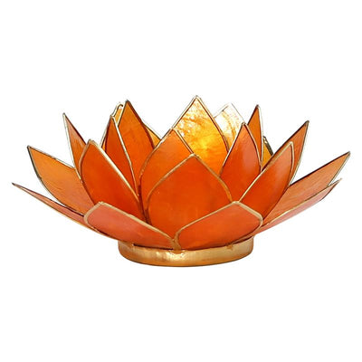 Lotus Teelichthalter orange 2. Chakra goldfarbig 13,5 cm  @klosterlaedchen.com