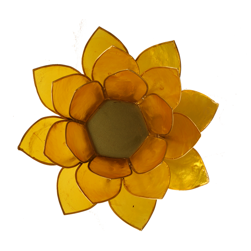 Lotus Teelichthalter gelb 3. Chakra goldfarbig 13,5cm - Dianas Klosterlädchen