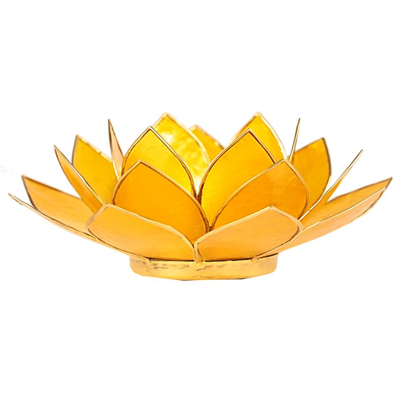 Lotus Teelichthalter gelb 3. Chakra goldfarbig 13,5cm - Dianas Klosterlädchen