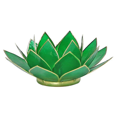 Lotus Teelichthalter grün 4. Chakra goldfarbig 13,5 cm - Dianas Klosterlädchen