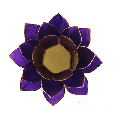 Lotus Teelichthalter violett 7. Chakra goldfarbig 13,5 cm  @klosterlaedchen.com
