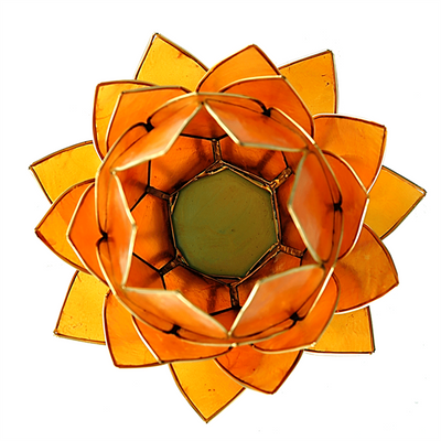 Lotus Teelichthalter orange goldfarbig 15 cm. @klosterlaedchen.com