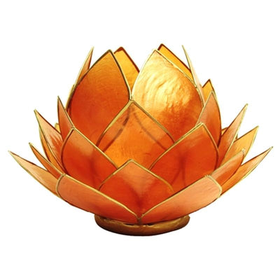 Lotus Teelichthalter orange goldfarbig 15 cm. @klosterlaedchen.com