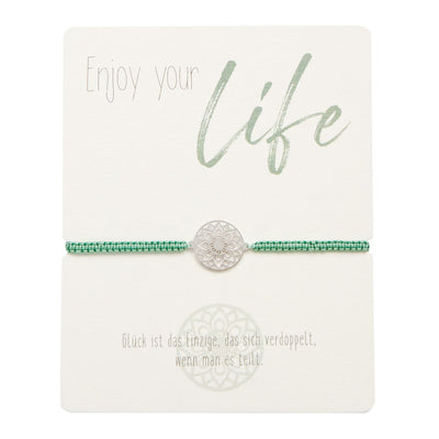 Armband - "Enjoy your life" - Edelstahl - Mandala des Glücks - grün