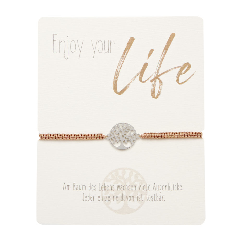 Armband - "Enjoy your life" - Edelstahl - Baum des Lebens - braun