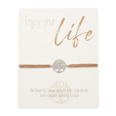 Armband - "Enjoy your life" - Edelstahl - Baum des Lebens - braun