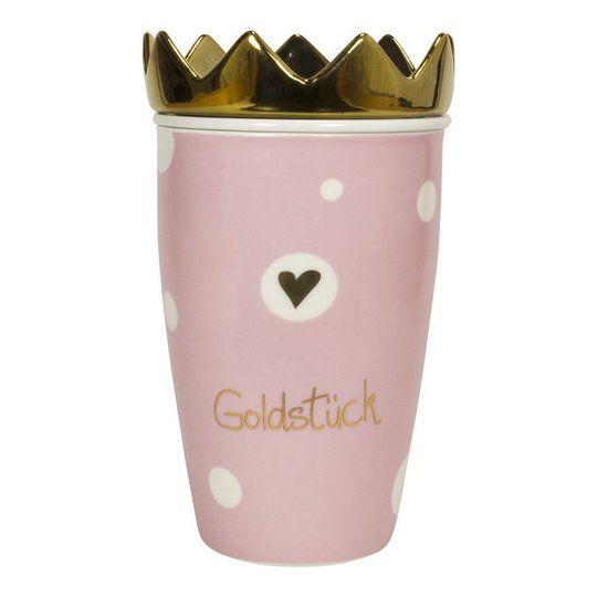 Henkelbecher mit Porzellansieb und Goldkrone EAN4250928713681