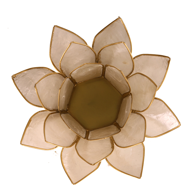 Lotus Teelichthalter weiß goldfarbig 13,5 cm - Dianas Klosterlädchen