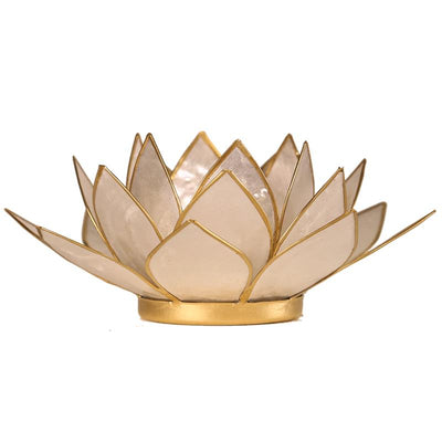 Lotus Teelichthalter weiß goldfarbig 13,5 cm - Dianas Klosterlädchen