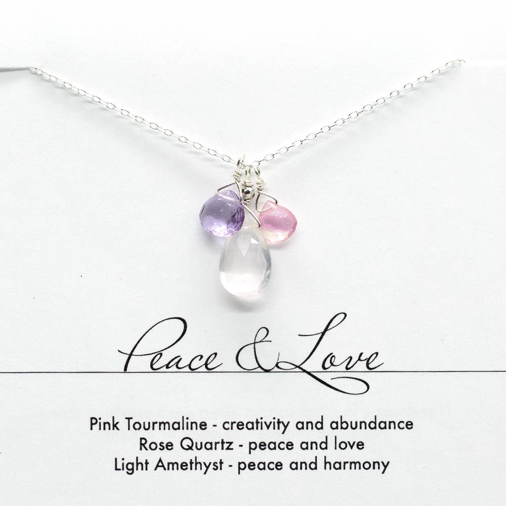 Halskette Peace & Love | Turmalin, Rosenquarz, Amethyst, Silber - Dianas Klosterlädchen