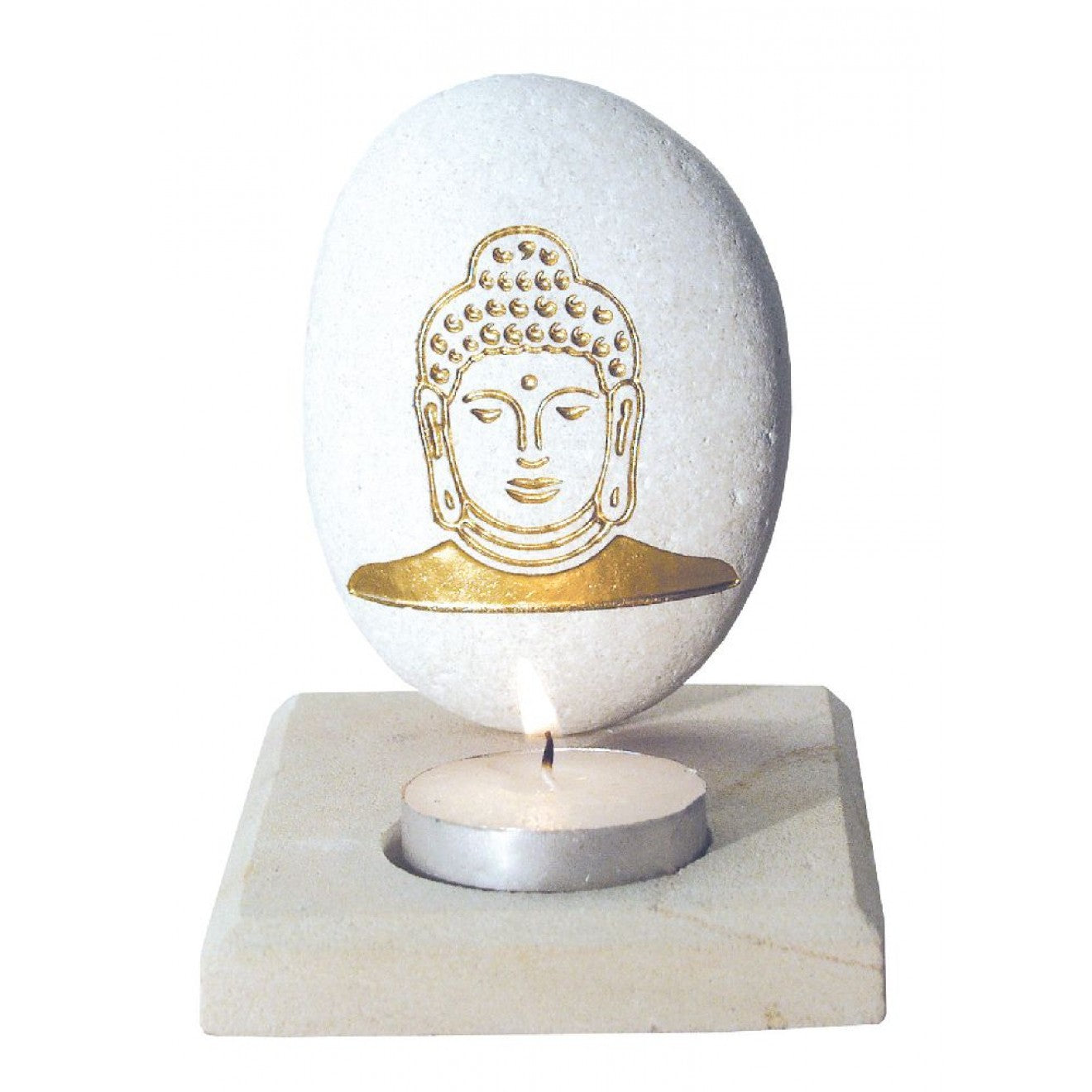 Teelicht "Buddha" Stein graviert gold bemalt - Dianas Klosterlädchen