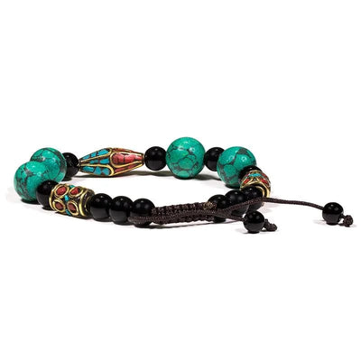 Armband Türkis, Koralle & schwarzer Achat verstellbar - Dianas Klosterlädchen