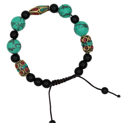 Armband Türkis, Koralle & schwarzer Achat verstellbar - Dianas Klosterlädchen