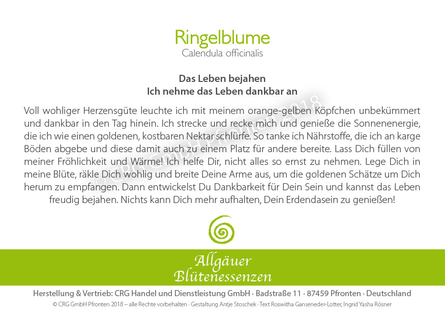 Blütenessenz Ringelblume - Das Leben bejahen - Dianas Klosterlädchen