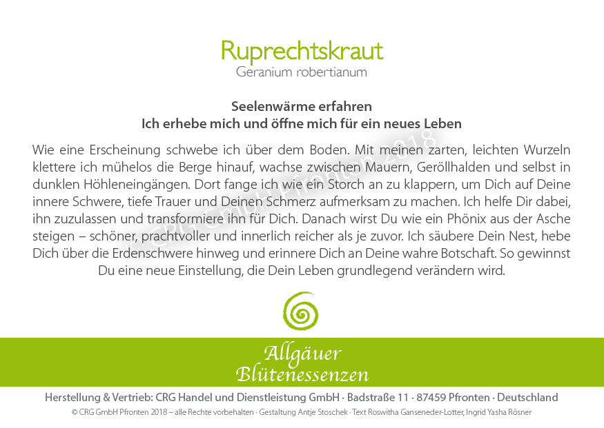 Blütenessenz Ruprechtskraut - Seelenwärme erfahren - Dianas Klosterlädchen
