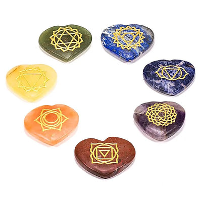 Edelstein SET mit 7 Chakra Symbolsteinen Herz - Dianas Klosterlädchen