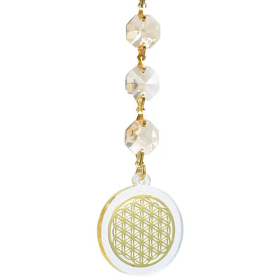 Feng Shui Fensterdekoration Blume des Lebens Champagner 20cm - Dianas Klosterlädchen