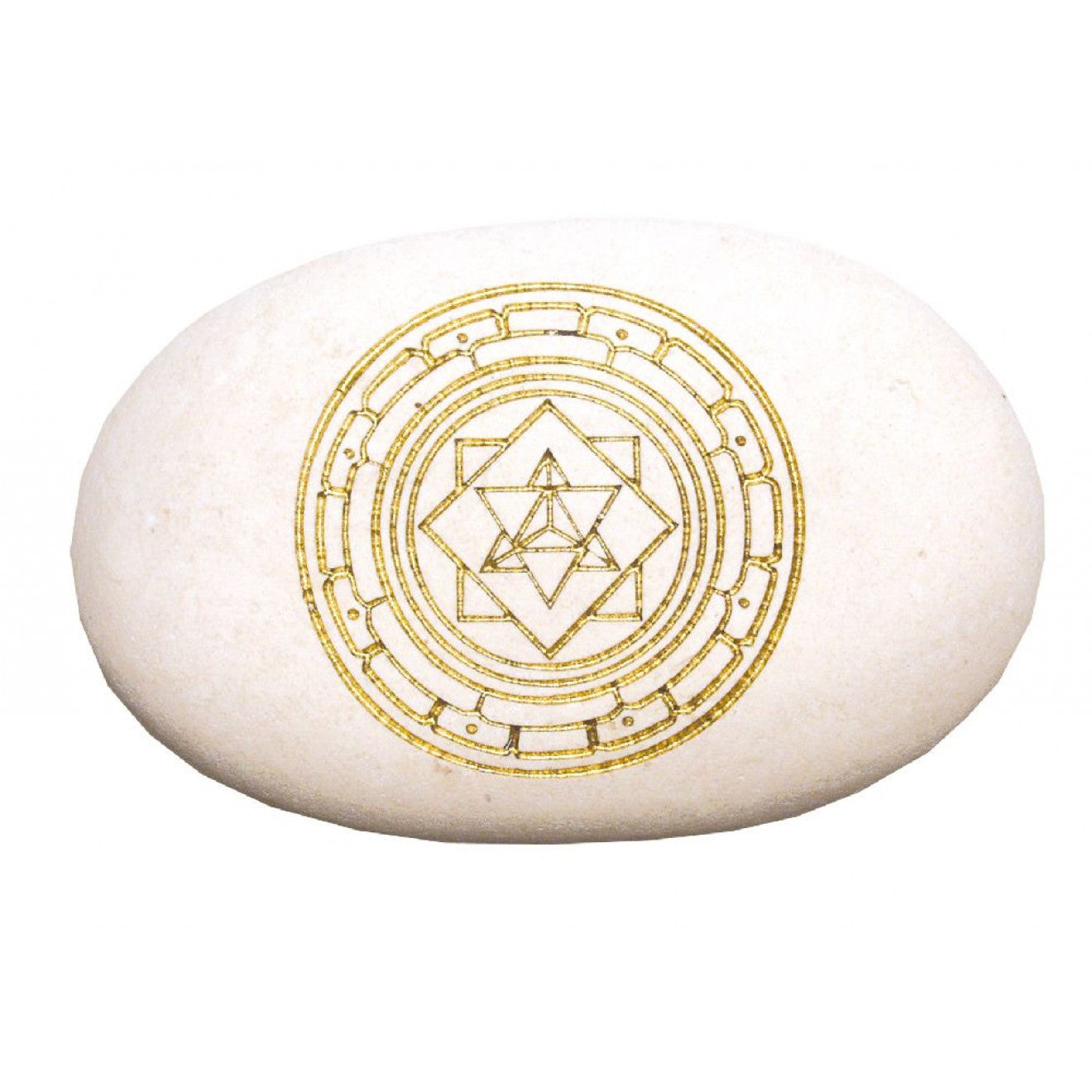 Flussstein graviert "Merkaba" weiß/gold 9cm - Dianas Klosterlädchen