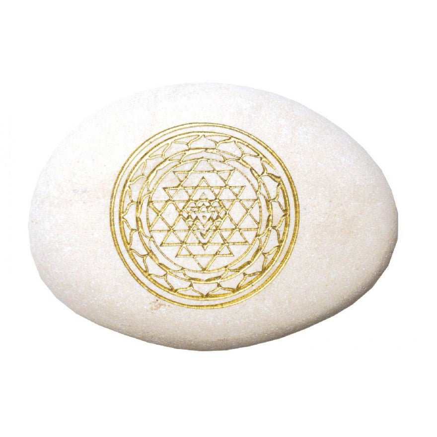 Flussstein "Sri Yantra" weiß/gold 9cm - Dianas Klosterlädchen