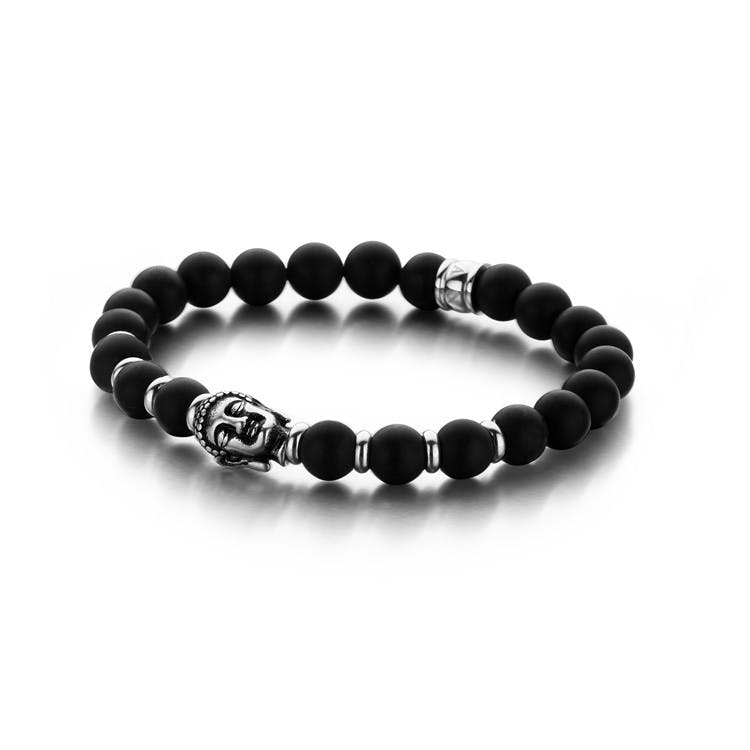 Frank 1967 Armband | Achat schwarz | 8mm breit | Edelstahl Buddhakopf - Dianas Klosterlädchen