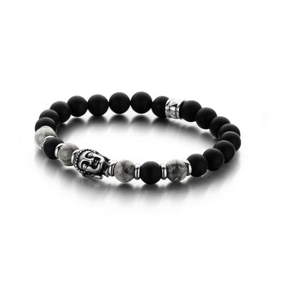 Frank 1967 Armband Achat | schwarz-grau | 8mm breit | Edelstahl Buddhakopf - Dianas Klosterlädchen