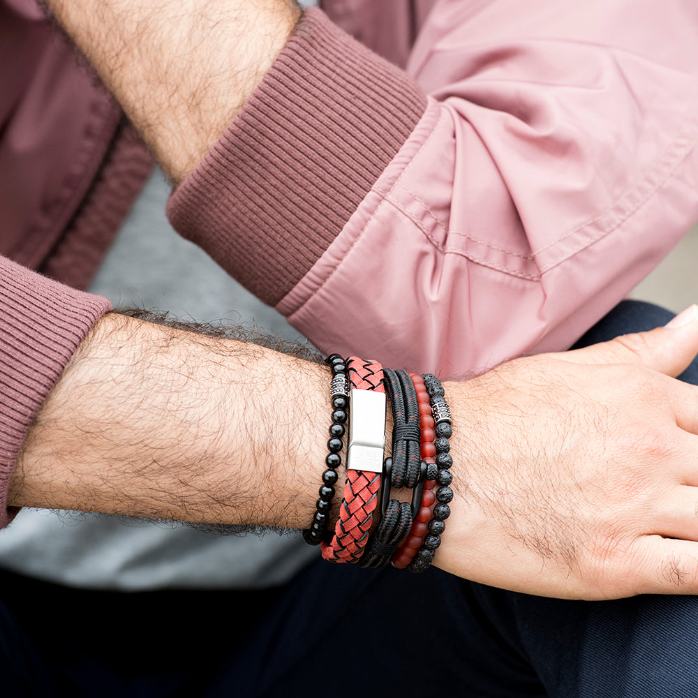 Frank 1967 Armband | Echt Leder | 3mm breit | rot  Edelstahl - Dianas Klosterlädchen