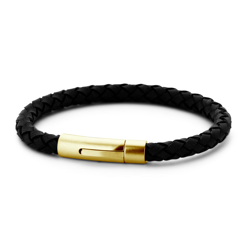 Frank 1967 Armband Echt Leder schwarz 6mm breit Edelstahl IPG - Dianas Klosterlädchen